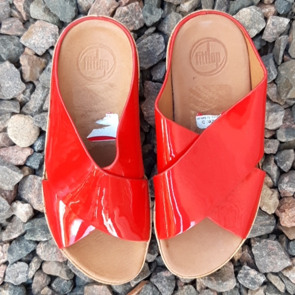 red leather slide sandals